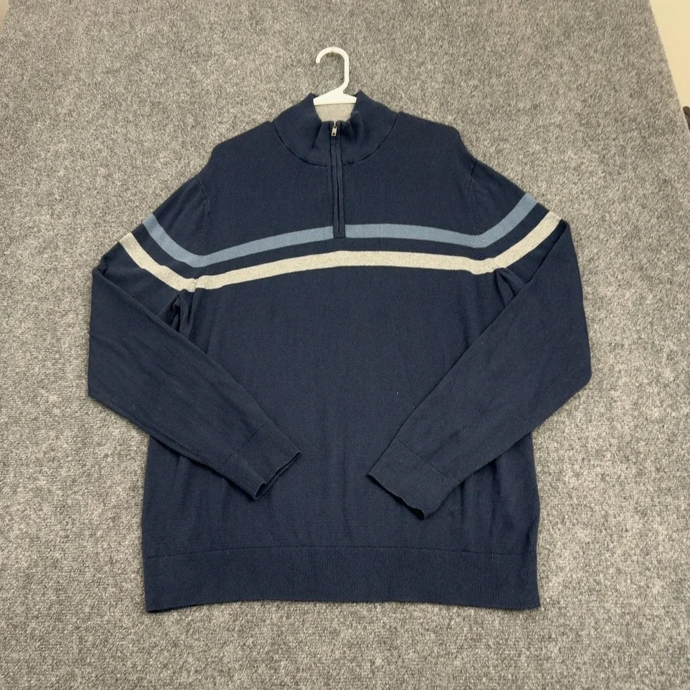 Banana Republic Sweater Mens XL Navy Blue Cotton Silk Cashmere Quarter Zip Style